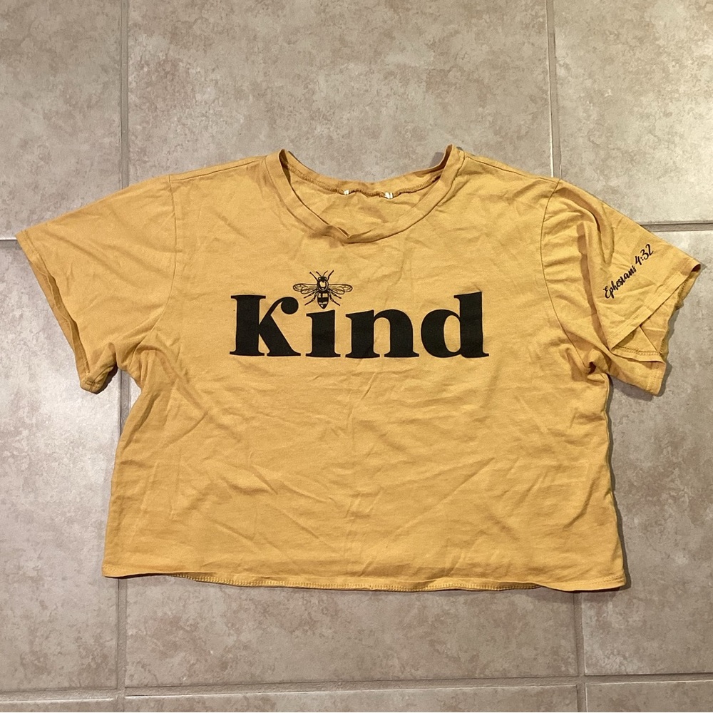 French Pastry Bee Kind Yellow Short Sleeve Crew Neck Crop Top Juniors …